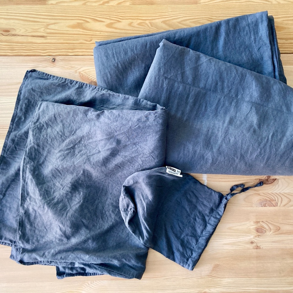 Ikea Dytag Gray Queen Duvet & Shams 100% Linen - Flaw